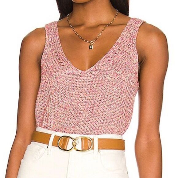 John & Jenn By Line Peta Knit Tank Top Sweater Shirt Rainbow Prism Pink Multi XS - Picture 1 of 10